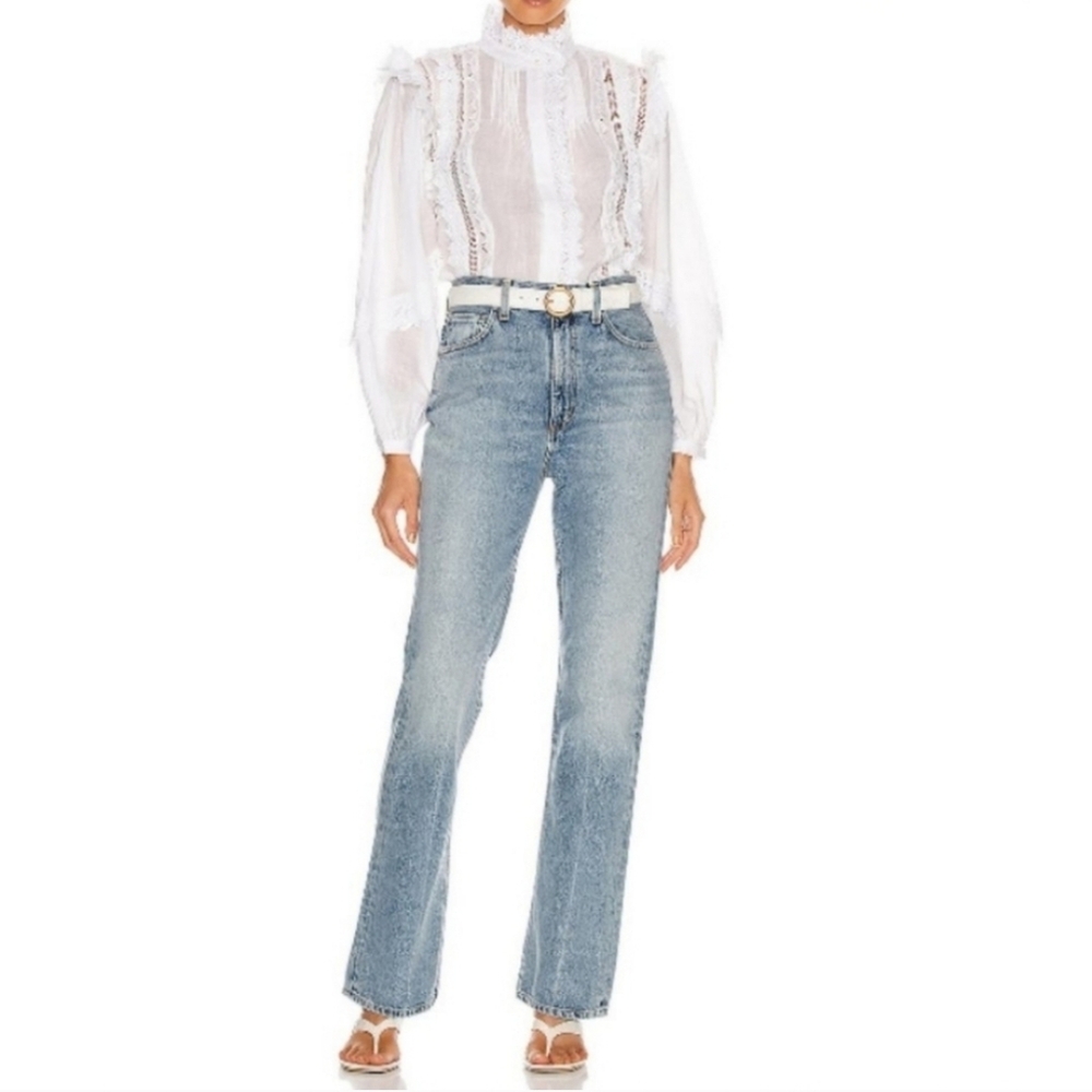 Frame Natalie White Embroidered Ramie Ling Sleeve Top Size Small - Picture 4 of 10
